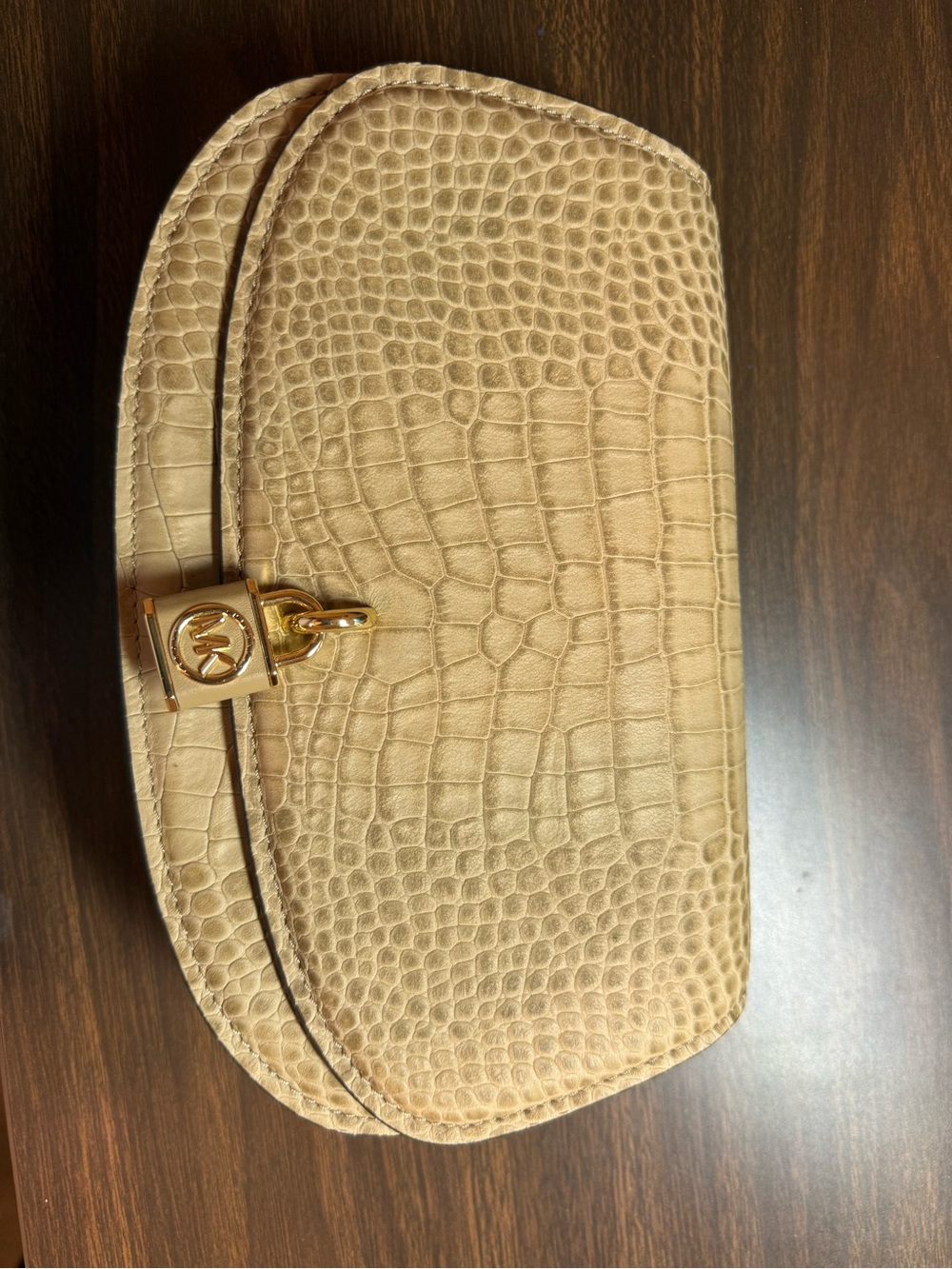 Michael Kors Beige Croc-Embossed Wristlet with Gold Hardware.  Never been used